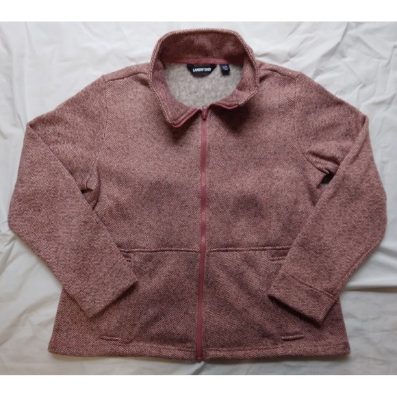 Lands End Pink Herringbone Fleece Jacket Burnt Clay Womens Size Large Petite - Picture 3 of 11